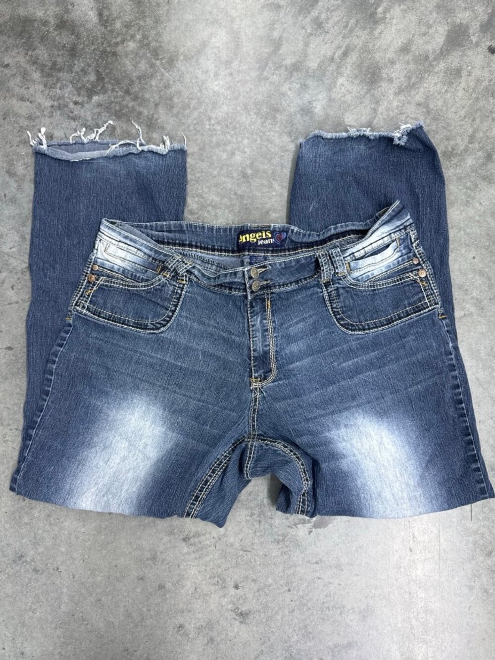 Angels jeans bootcut jeans raw hem faded medium blue size 24